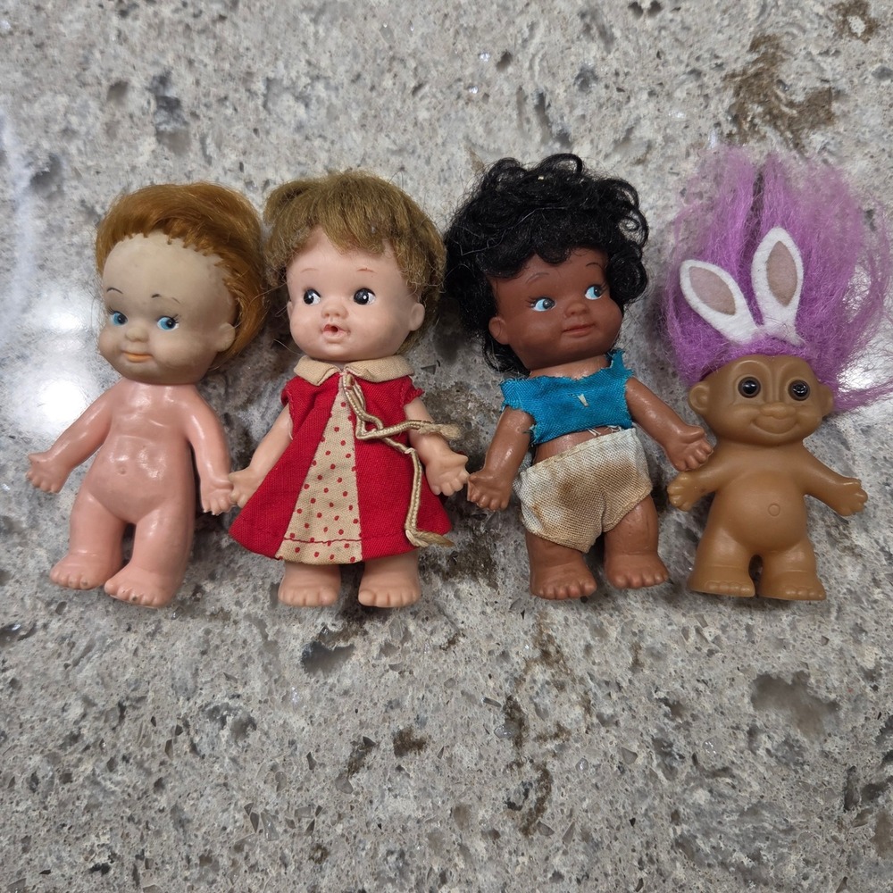 Vintage Hong Kong Kewpie Style Dolls Small Plastic Toy Lot of 4